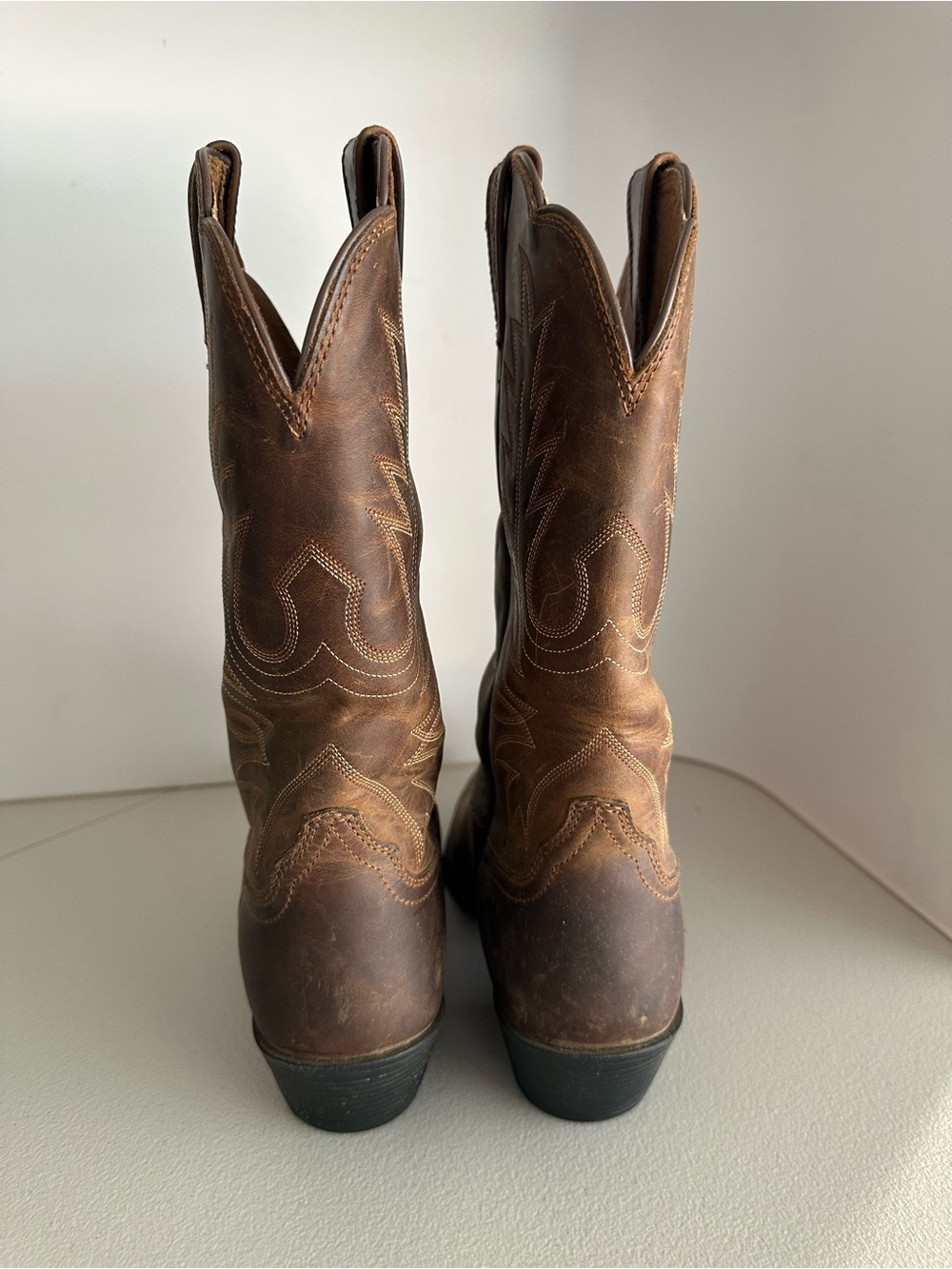 Ariat Brown Leather Cowboy Boots Size 9B Embroidered Western Design - Picture 4 of 4